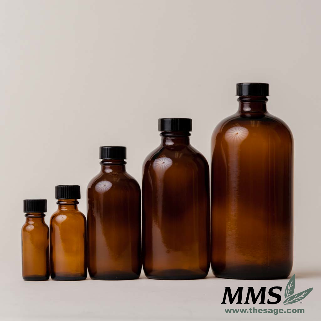 8 Oz. Boston Round Glass Bottle, Amber Bostin Round Bottle